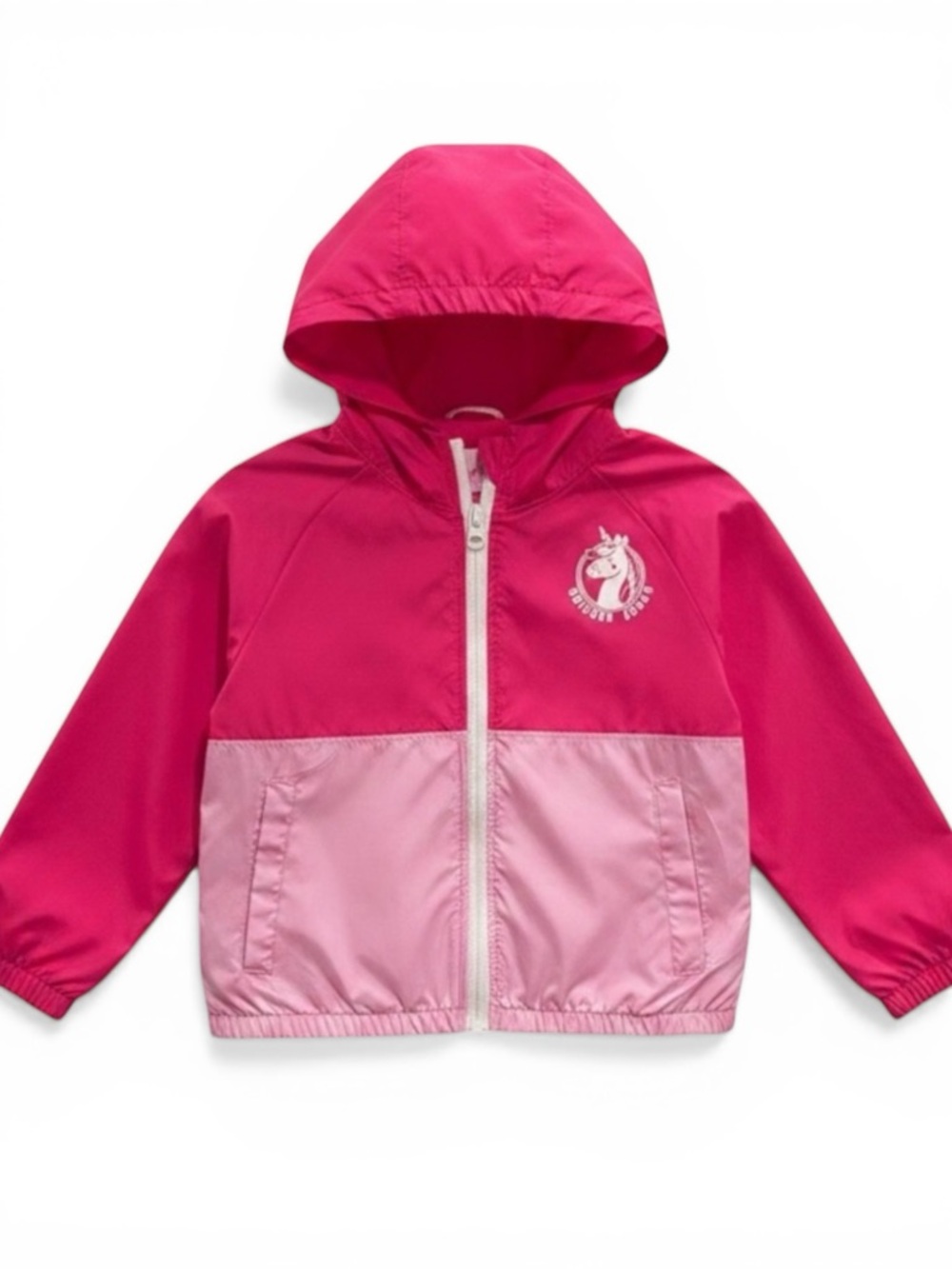 GEORGE Pink Colorblock Unicorn Hooded Windbreaker Jacket - Girls 5T